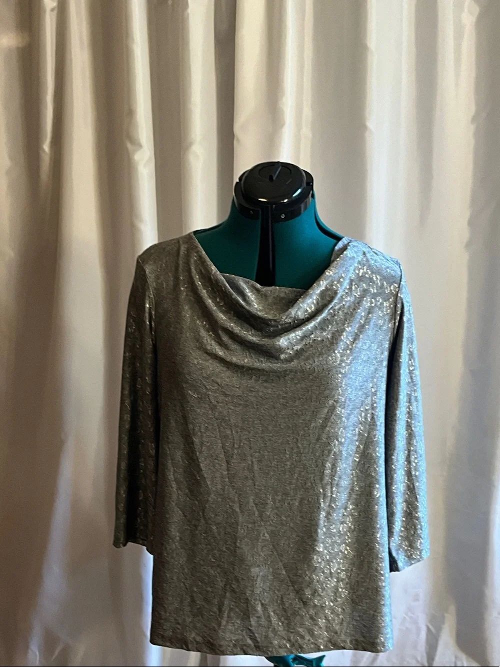 Chico's Silver Shimmer Cowl Neck Tunic Top